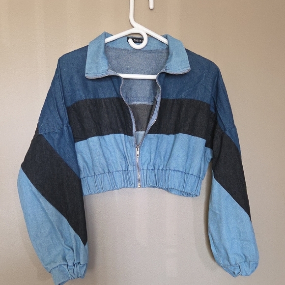 Shein Denim Zipper Cropped Jacket Size M - Picture 1 of 3